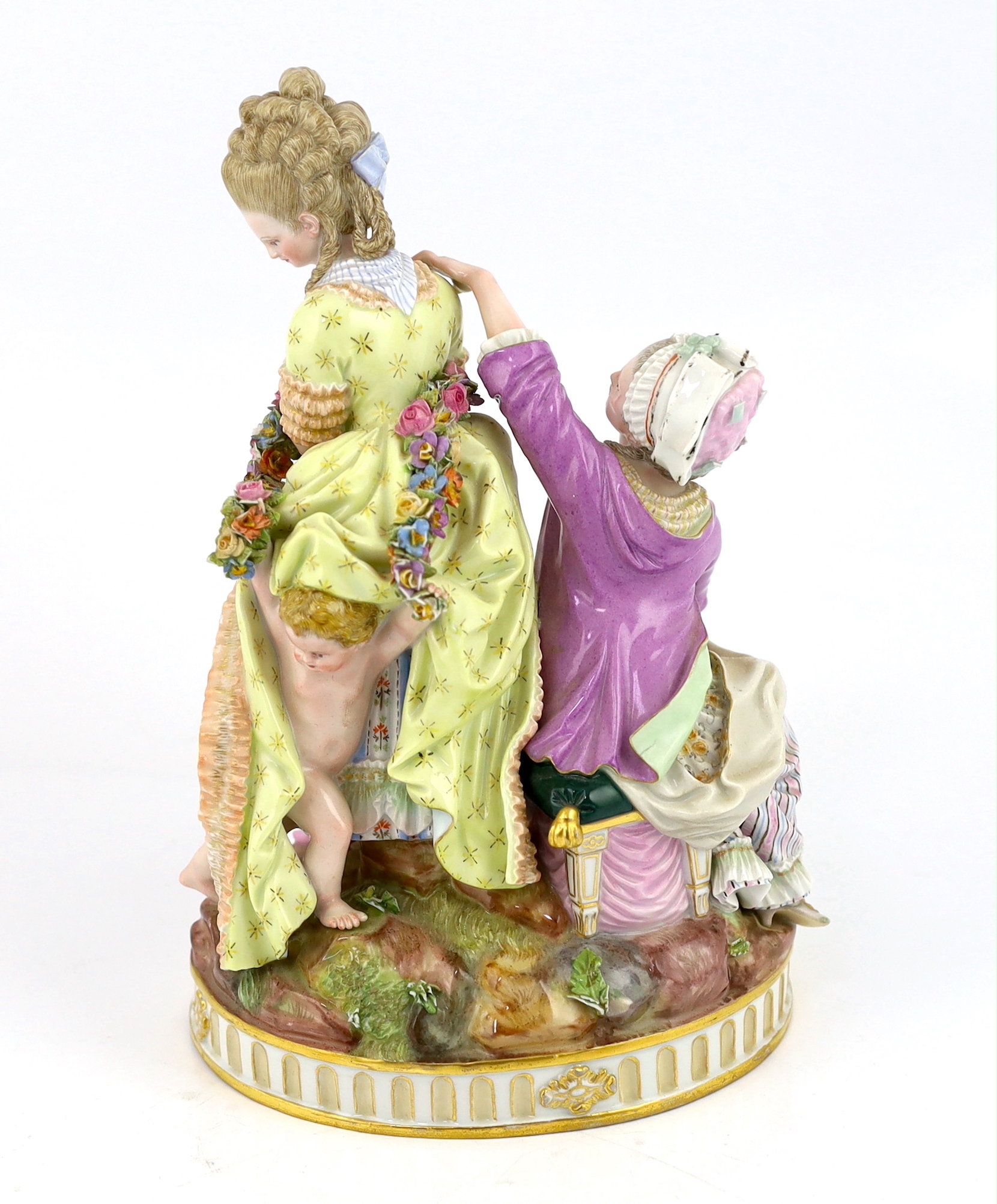 A Meissen group ‘The Broken Eggs’, late 19th century, after Acier